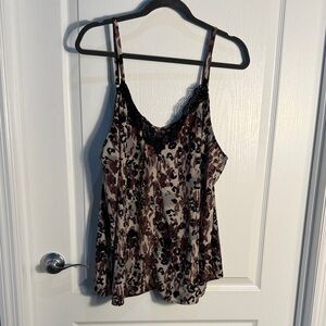 Torrid Leopard Print Lace-Trim Cami in Brown and Black Size 2X Faux Buttons